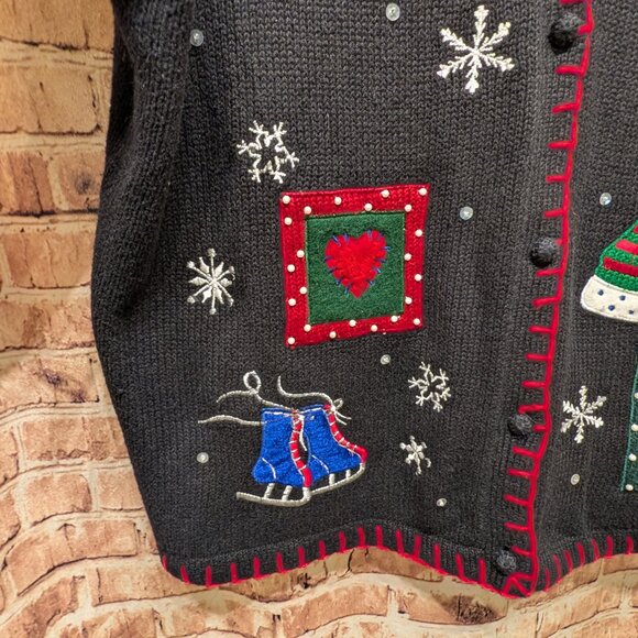 Basic Editions Holiday Cardigan Black with Holiday Embroidery Size XL - Picture 3 of 12